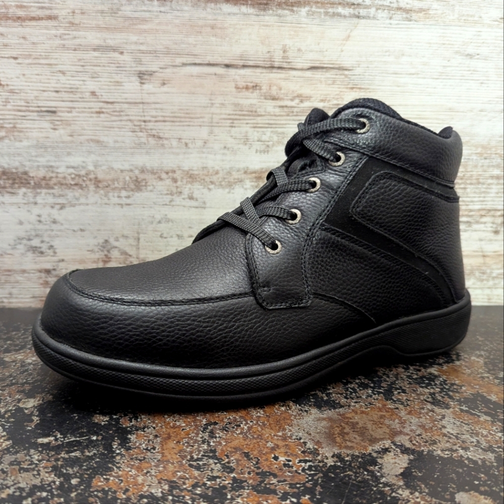 Black Leather Orthofeet Men's Boots